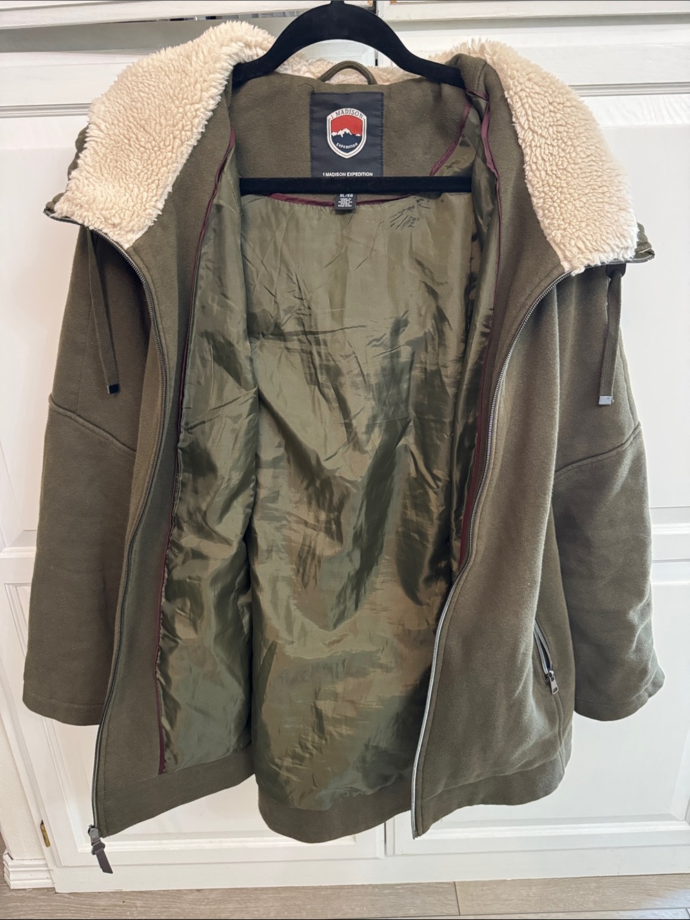 1 Madison Olive Green Lined Zip Hoodie. Fall Cabincore. Size XL. - Picture 6 of 7